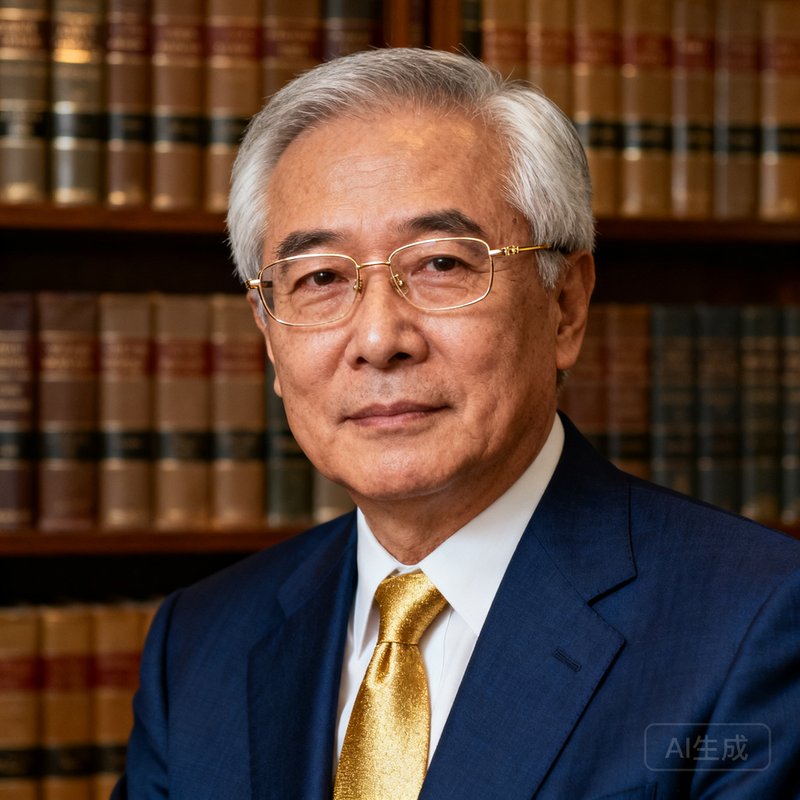 一位五十多岁的资深顾问半身照，他戴着金丝眼镜，头发微白，穿着深蓝色西装搭配金色领带，表情沉稳而睿智，背景是满墙的商业书籍